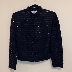 St. John Black Pailletes Jacket Zip Up 8